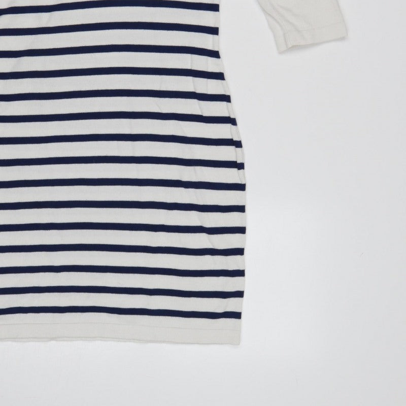Morgan Women White Striped M Bodycon Knit Knee Dress