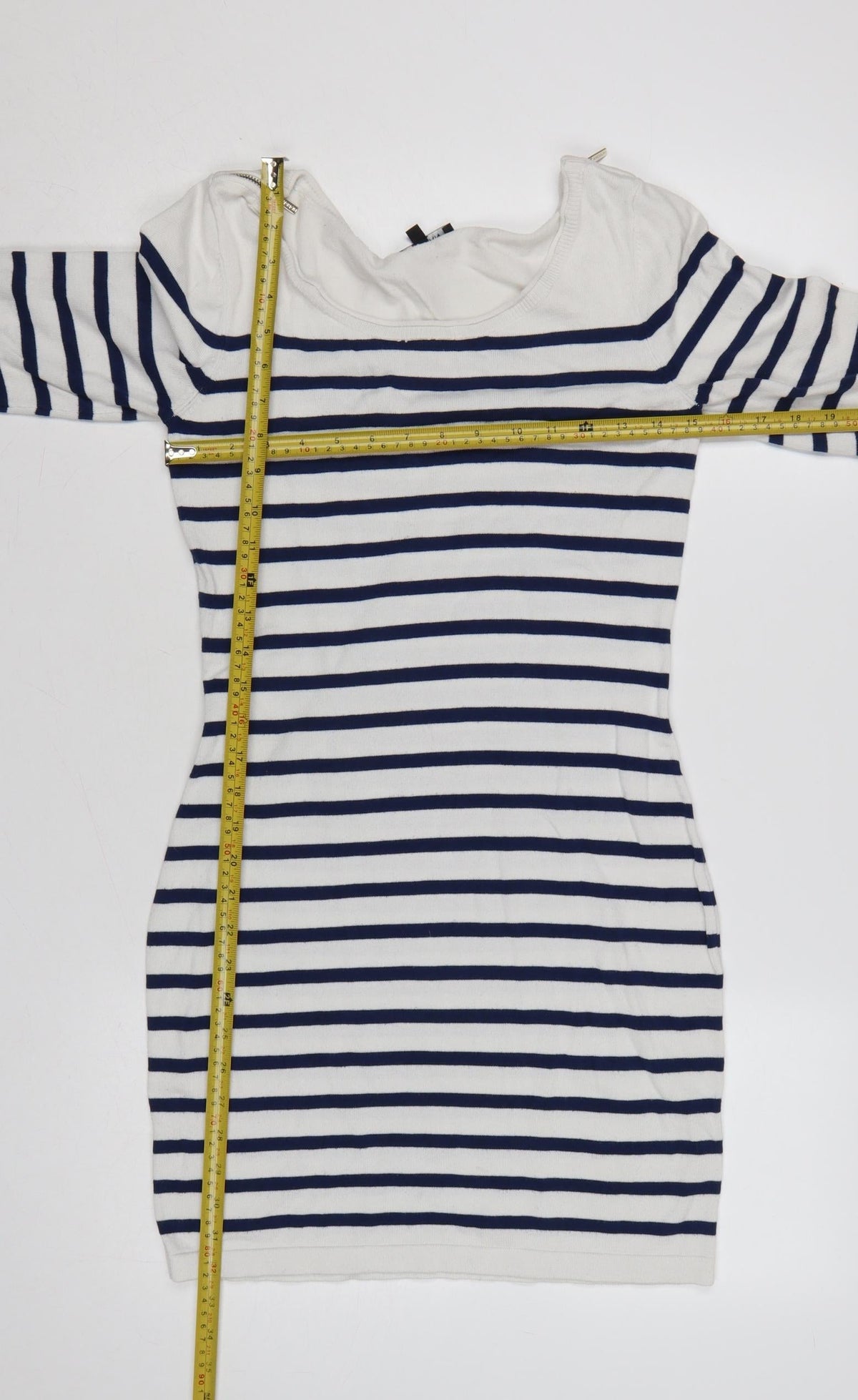 Morgan Women White Striped M Bodycon Knit Knee Dress