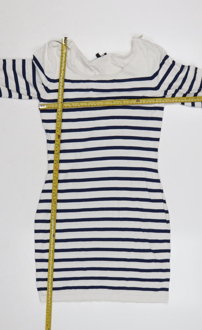 Morgan Women White Striped M Bodycon Knit Knee Dress
