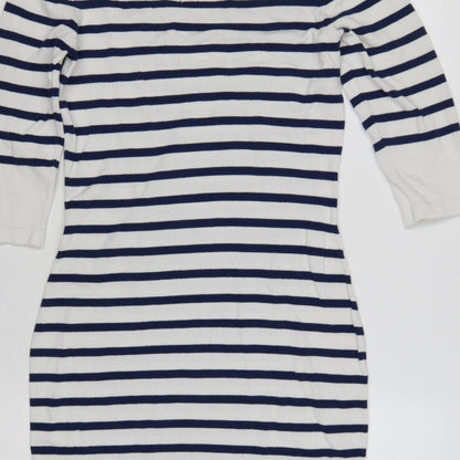 Morgan Women White Striped M Bodycon Knit Knee Dress
