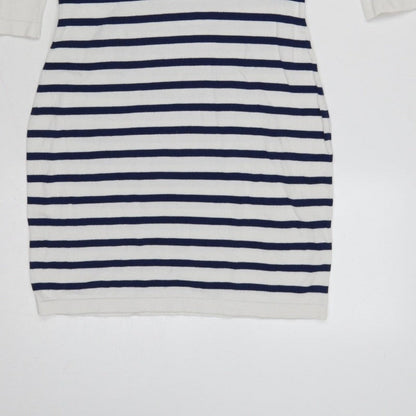 Morgan Women White Striped M Bodycon Knit Knee Dress