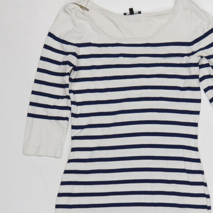 Morgan Women White Striped M Bodycon Knit Knee Dress