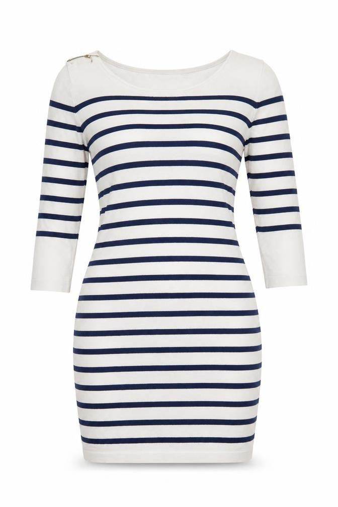 Morgan Women White Striped M Bodycon Knit Knee Dress