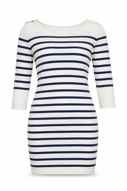 Morgan Women White Striped M Bodycon Knit Knee Dress