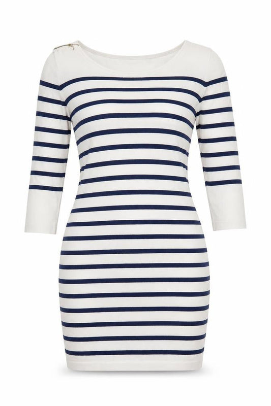 Morgan Women White Striped M Bodycon Knit Knee Dress