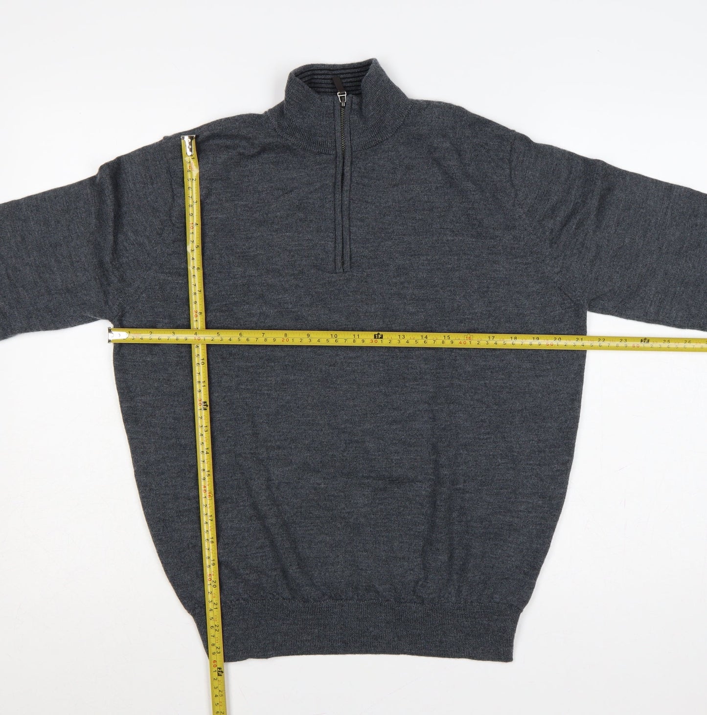 UNTUCKit Men’s Grey Merino Wool XL 1/4 Zip High Neck Jumper