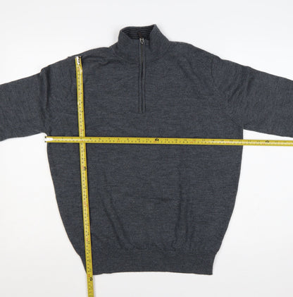 UNTUCKit Men’s Grey Merino Wool XL 1/4 Zip High Neck Jumper