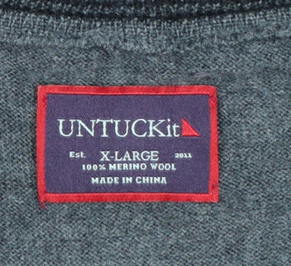 UNTUCKit Men’s Grey Merino Wool XL 1/4 Zip High Neck Jumper