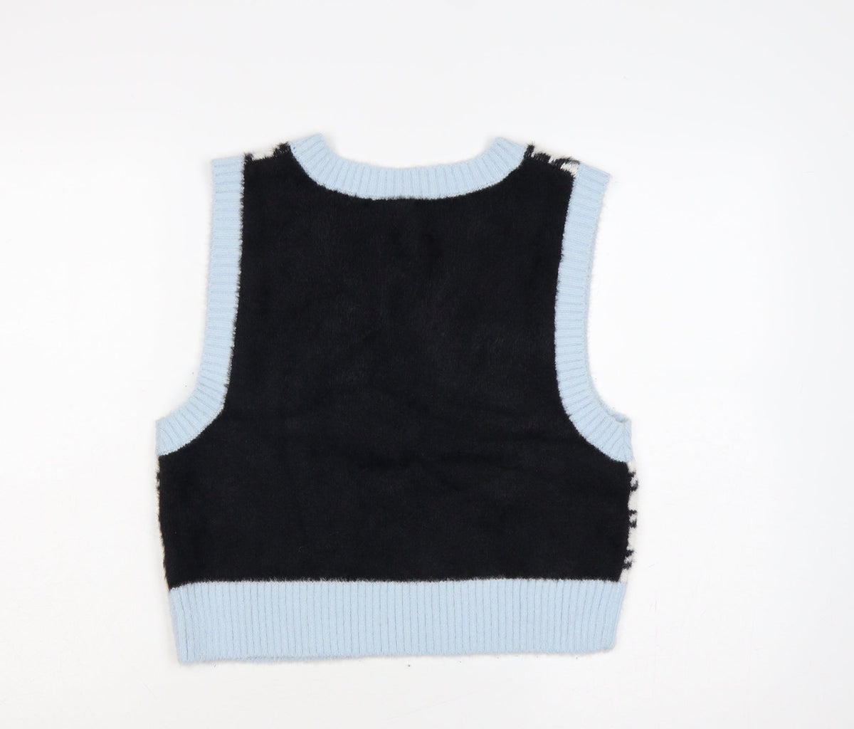 H&M Divided Women Blue Black Houndstooth Knit V-Neck Vest UK 12