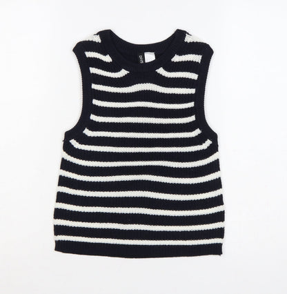H&M Women Black White Striped Knit Vest Jumper Size S