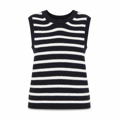 H&M Women Black White Striped Knit Vest Jumper Size S