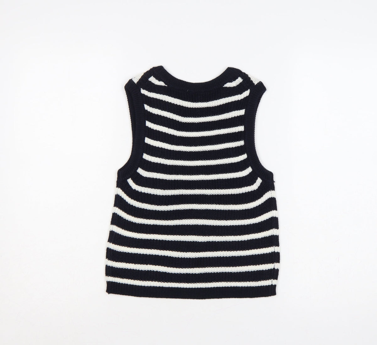 H&M Women Black White Striped Knit Vest Jumper Size S