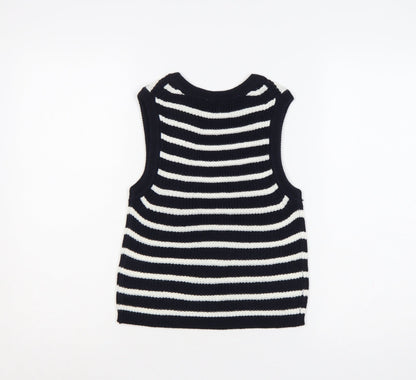 H&M Women Black White Striped Knit Vest Jumper Size S