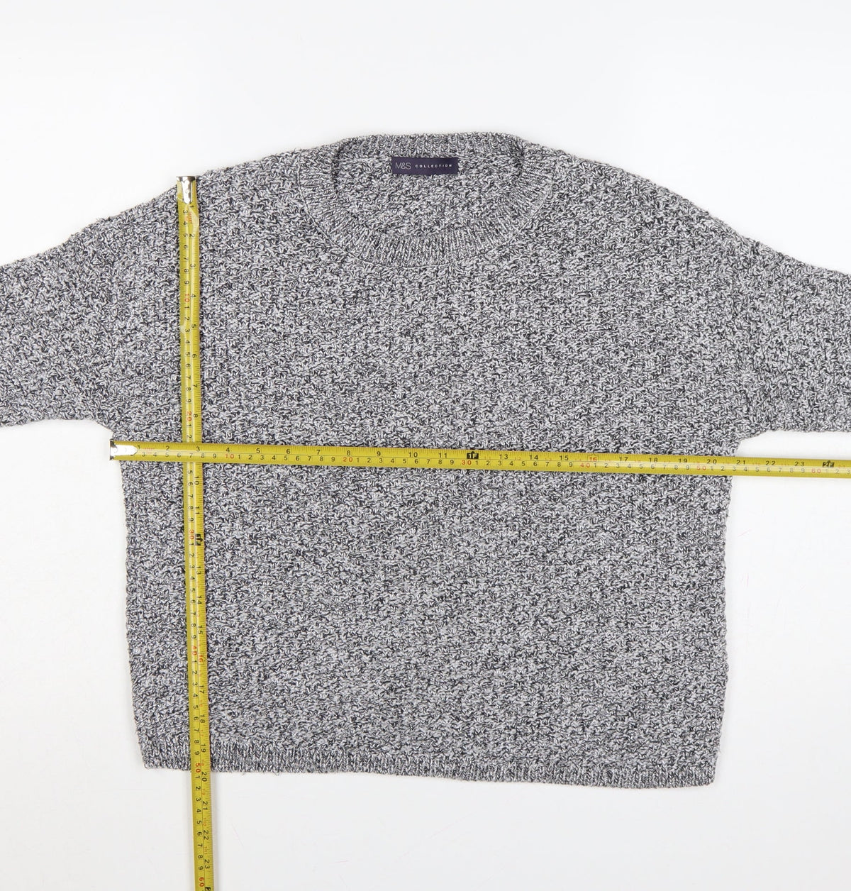 Marks & Spencer Women Grey UK 14 Chunky Knit Crew Neck Jumper