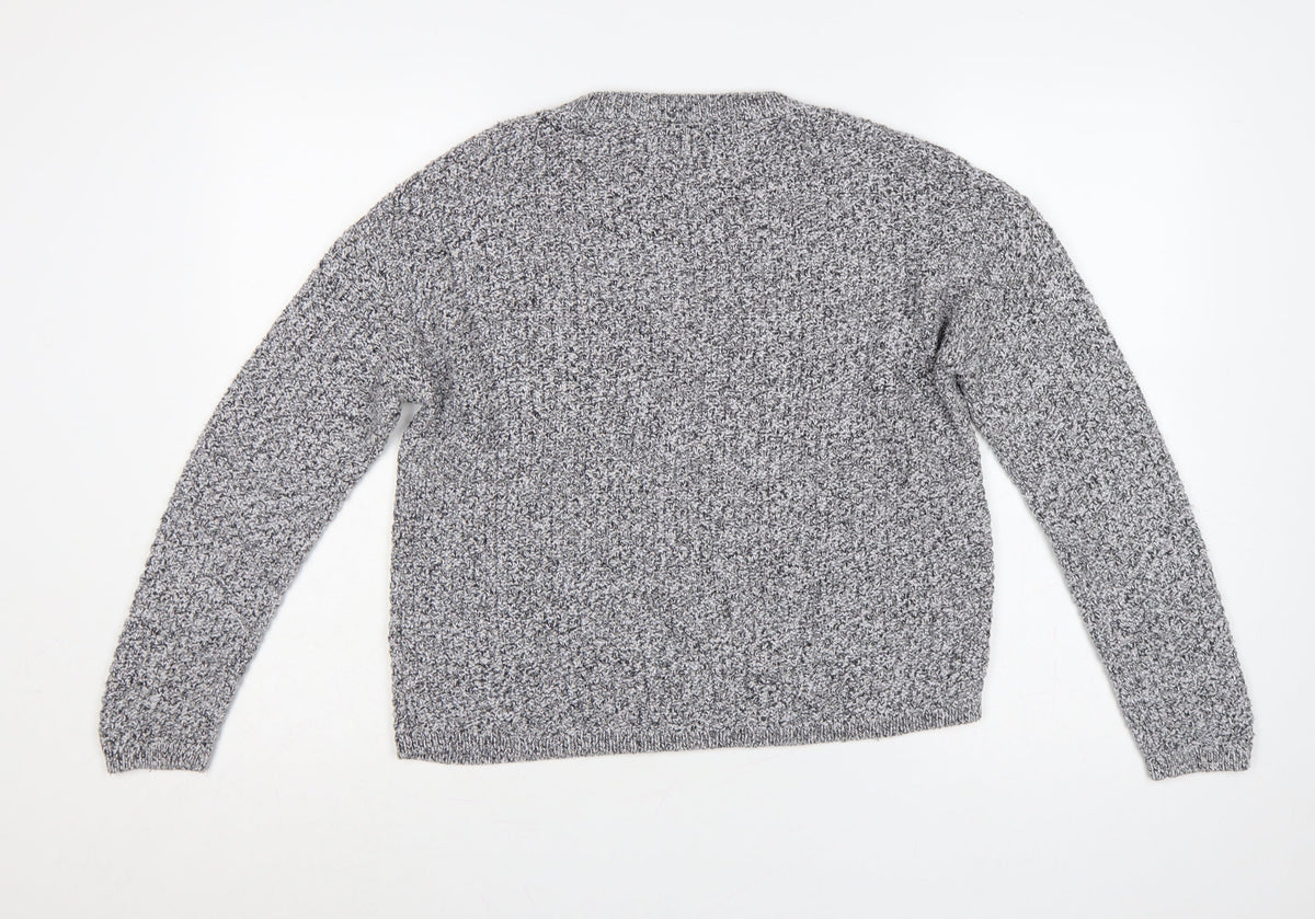 Marks & Spencer Women Grey UK 14 Chunky Knit Crew Neck Jumper