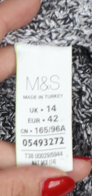 Marks & Spencer Women Grey UK 14 Chunky Knit Crew Neck Jumper