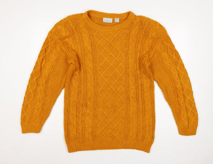 Nordstrom Point of View Women Yellow M Cable Knit Cotton Jumper