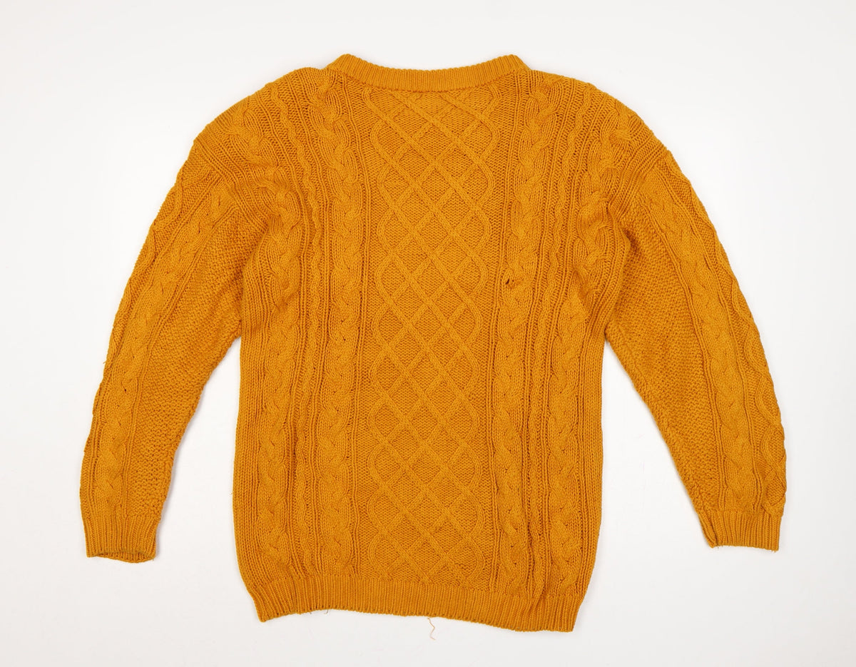 Nordstrom Point of View Women Yellow M Cable Knit Cotton Jumper