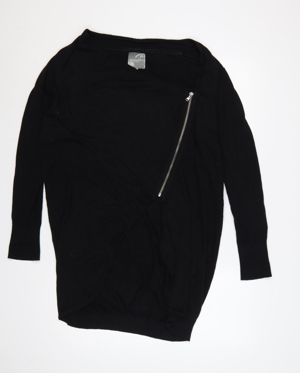 RJR.John Rocha Women Black Size 18 Cashmere Blend Asymmetric Zip Cardigan
