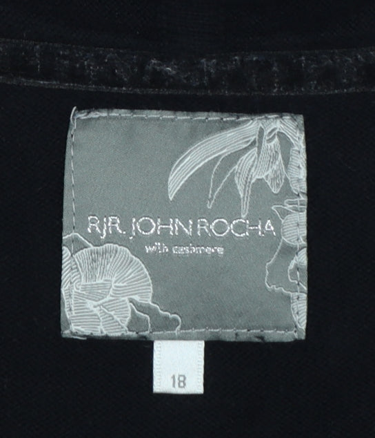 RJR.John Rocha Women Black Size 18 Cashmere Blend Asymmetric Zip Cardigan