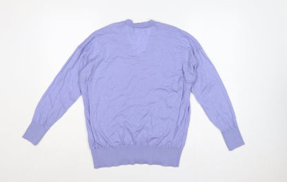 M&S Women Purple M 100% Merino Wool V-Neck Pullover Jumper