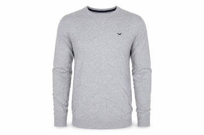 Hollister Men Grey L Crew Neck Logo Cotton Blend Knit Pullover Jumper
