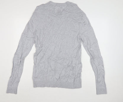 Hollister Men Grey L Crew Neck Logo Cotton Blend Knit Pullover Jumper