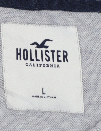 Hollister Men Grey L Crew Neck Logo Cotton Blend Knit Pullover Jumper