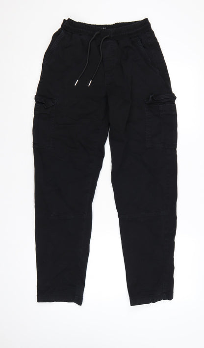 boohooMAN Men's Black XS Cargo Trousers Elastic Waist Drawstring