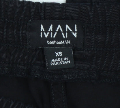 boohooMAN Men's Black XS Cargo Trousers Elastic Waist Drawstring