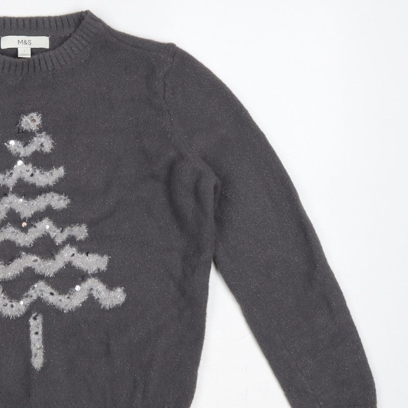 Marks & Spencer Women Black S Christmas Tree Sequin Knit Jumper