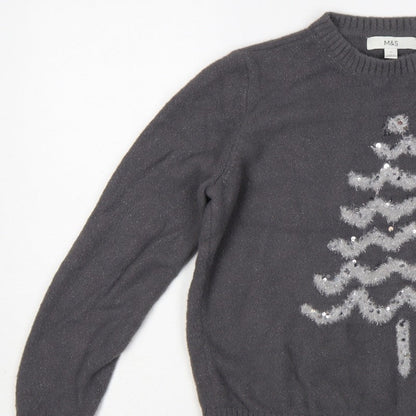 Marks & Spencer Women Black S Christmas Tree Sequin Knit Jumper