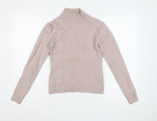 Principles Women Beige Wool Blend Roll Neck Ribbed Jumper UK 10