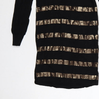 Oasis Women Black Gold Sequin Striped Bodycon Knit Jumper Dress XS
