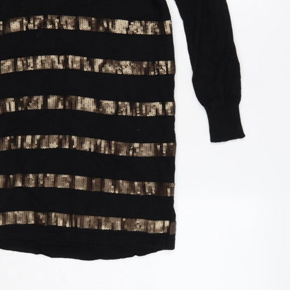 Oasis Women Black Gold Sequin Striped Bodycon Knit Jumper Dress XS