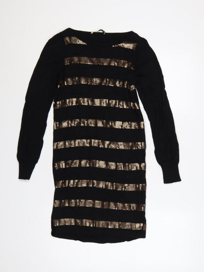 Oasis Women Black Gold Sequin Striped Bodycon Knit Jumper Dress XS