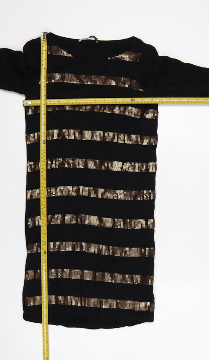 Oasis Women Black Gold Sequin Striped Bodycon Knit Jumper Dress XS