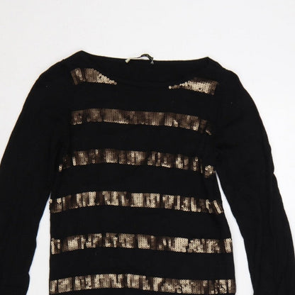 Oasis Women Black Gold Sequin Striped Bodycon Knit Jumper Dress XS