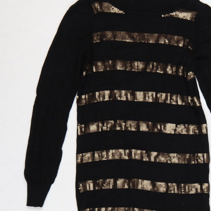 Oasis Women Black Gold Sequin Striped Bodycon Knit Jumper Dress XS