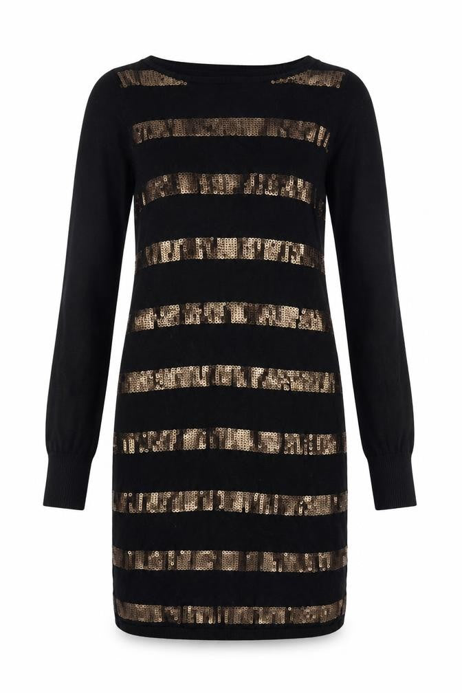 Oasis Women Black Gold Sequin Striped Bodycon Knit Jumper Dress XS