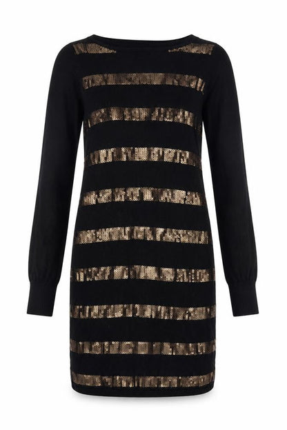 Oasis Women Black Gold Sequin Striped Bodycon Knit Jumper Dress XS
