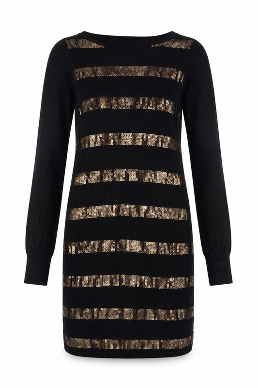 Oasis Women Black Gold Sequin Striped Bodycon Knit Jumper Dress XS
