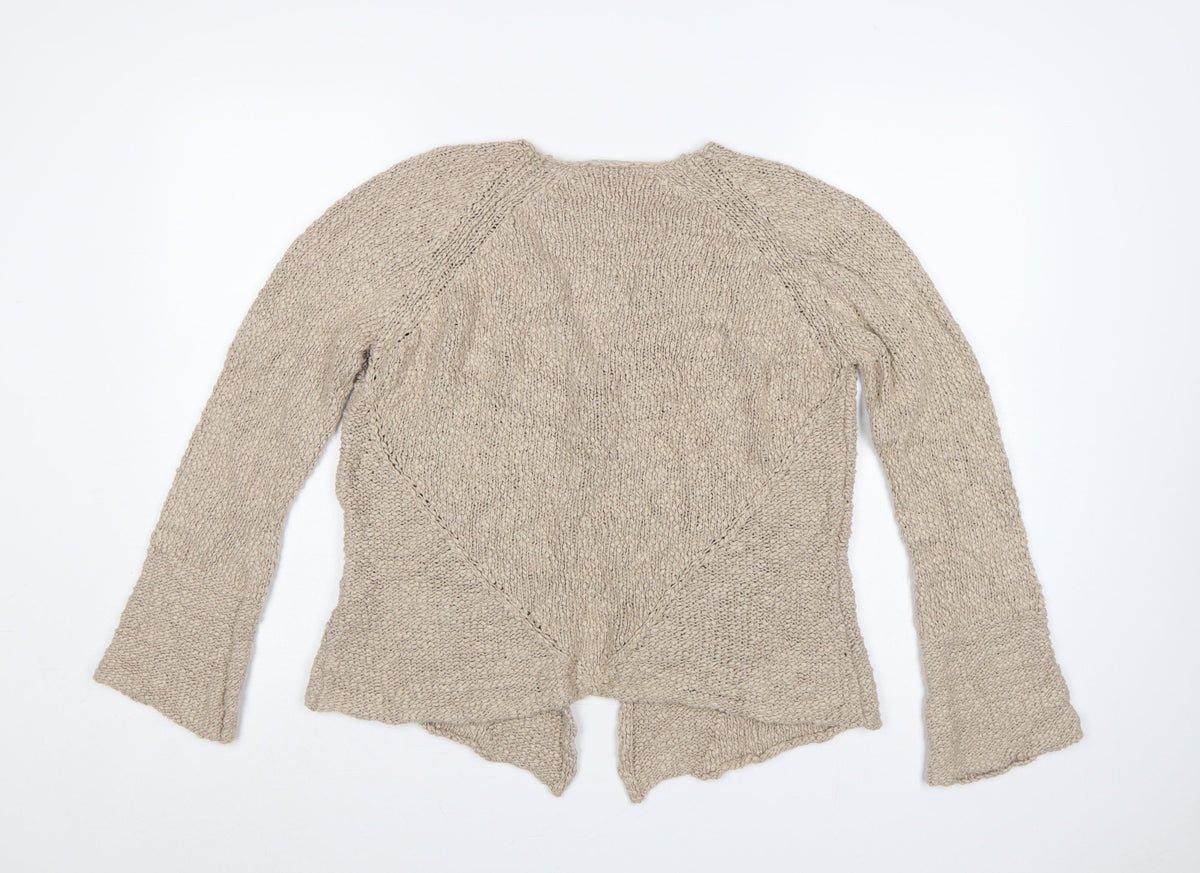 Marks & Spencer Women Beige UK 16 Linen Blend Knit Button Cardigan