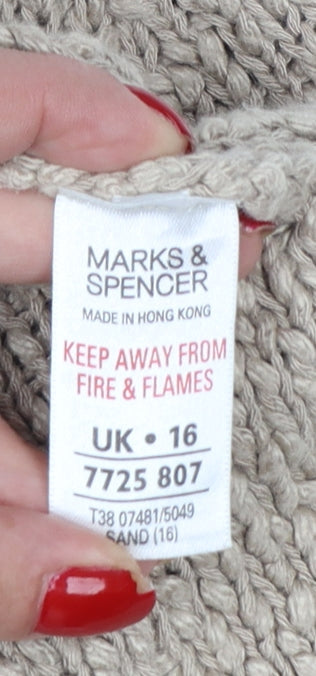 Marks & Spencer Women Beige UK 16 Linen Blend Knit Button Cardigan