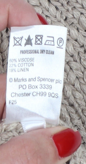 Marks & Spencer Women Beige UK 16 Linen Blend Knit Button Cardigan