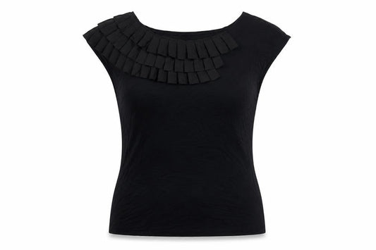 Coast Women Black UK 14 Ruffle Pleated Cap Sleeve Viscose Blouse