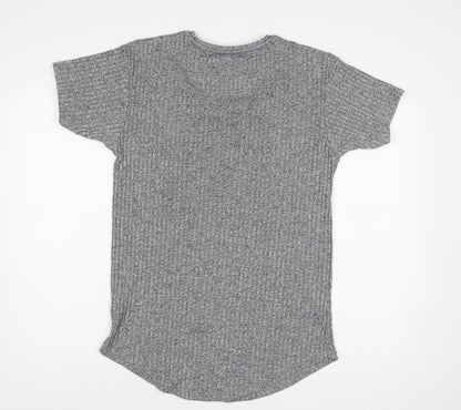 SikSilk Men's Grey M Slim Fit Curved Hem Embroidered Logo T-Shirt