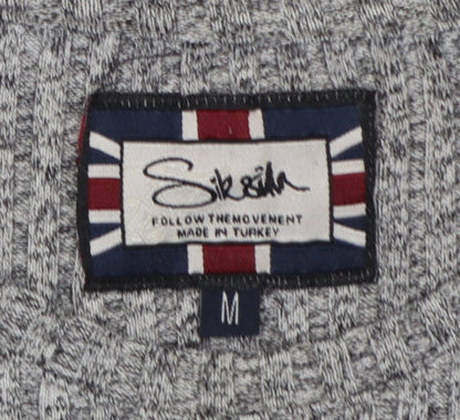 SikSilk Men's Grey M Slim Fit Curved Hem Embroidered Logo T-Shirt