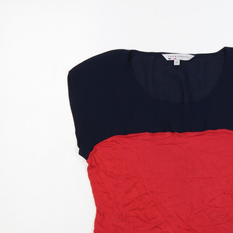 Crew Clothing Co. Women’s Red Navy Colourblock Scoop Neck T-Shirt UK 12
