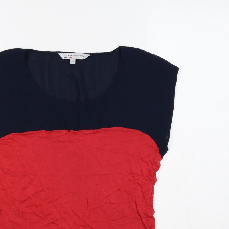 Crew Clothing Co. Women’s Red Navy Colourblock Scoop Neck T-Shirt UK 12